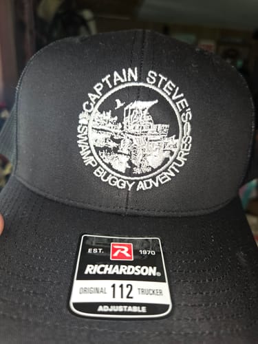 Captain Steve's logo embroidered on a black Richardson 112