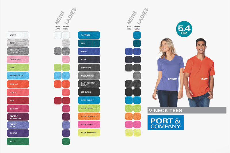 Load image into Gallery viewer, Port &amp; Company Core Cotton V-Neck Tee. PC54V - WUE INC 
